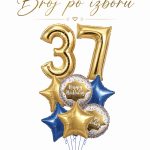 Elegantni rođendanski buket sa white gold brojevima i satin zvezdama