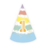 Kapica prvi rođendan pastel 1 kom – pastel rainbow kapica sa zlatnim brojem 1 i zlatnim tačkicama