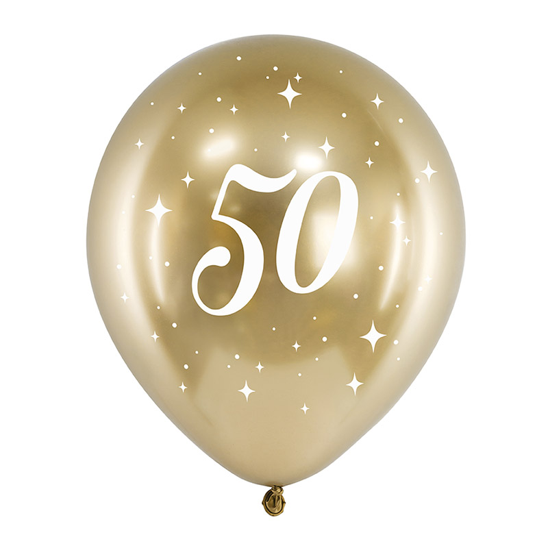Chrome zlatni latex balon sa belim brojem 50 za pedeseti rođendan