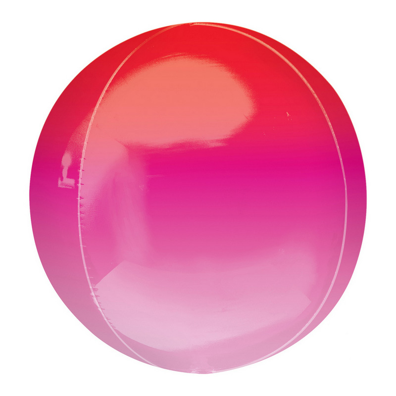 Orbz balon roze crveni ombre 40cm – 3D sferni balon sa ombre gradient prelazom iz crvene na vrhu u pink u sredini i svetlo roze na dnu