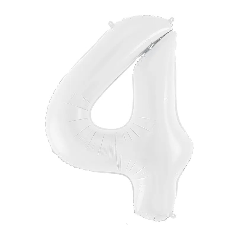 Beli balon broj 4 sa helijumom – mat bela folija, 102cm