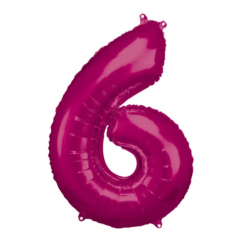 Ciklama balon broj 6 sa helijumom – intenzivna fuksija metalik folija, 102cm