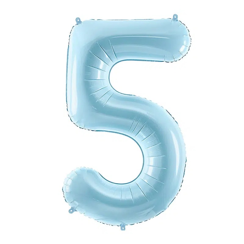 Svetlo plavi balon broj 5 sa helijumom – baby blue saten folija, 102cm