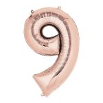 Rose gold balon broj 9 sa helijumom – metalik folija sa prelivom roze i zlatne, 102cm