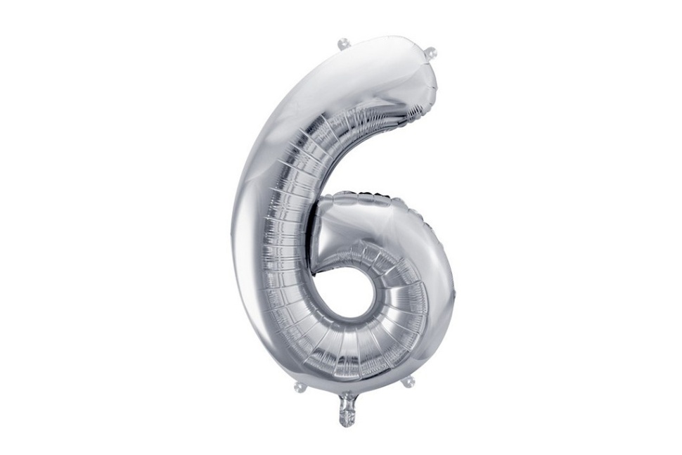Srebrni balon broj 6 sa helijumom – sjajni srebrni metalik folija, 102cm