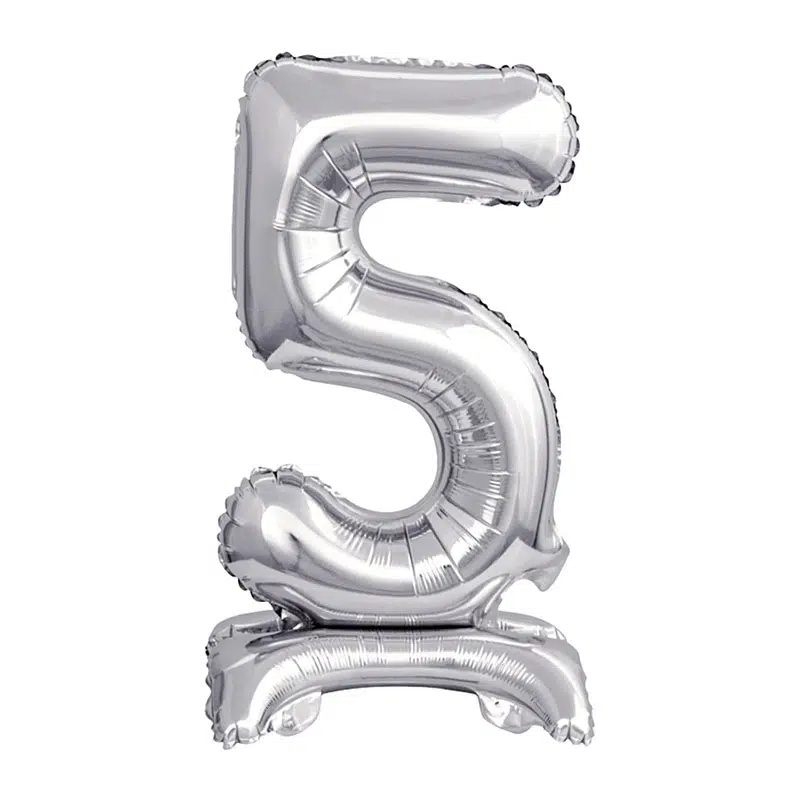 Srebrni mali balon broj 5 – kompaktni srebrni folija za dekoraciju, 102cm