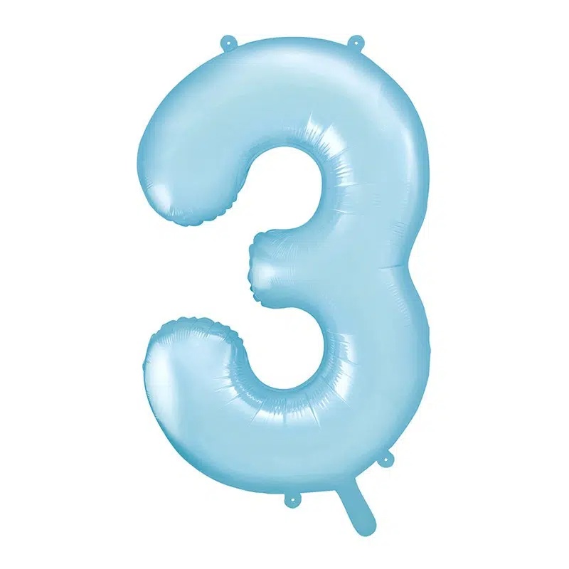 Svetlo plavi balon broj 3 sa helijumom – baby blue saten folija, 102cm