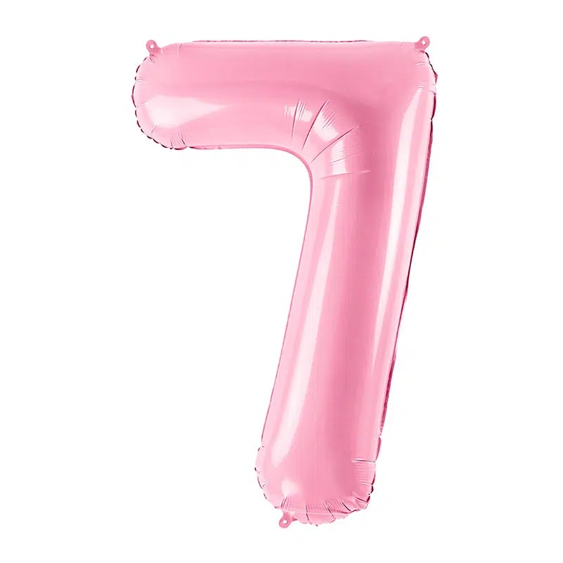Roze balon broj 7 sa helijumom – pastelno roze folija, 102cm