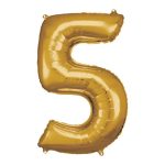 Zlatni balon broj 5 sa helijumom – sjajni zlatni metalik folija, 102cm