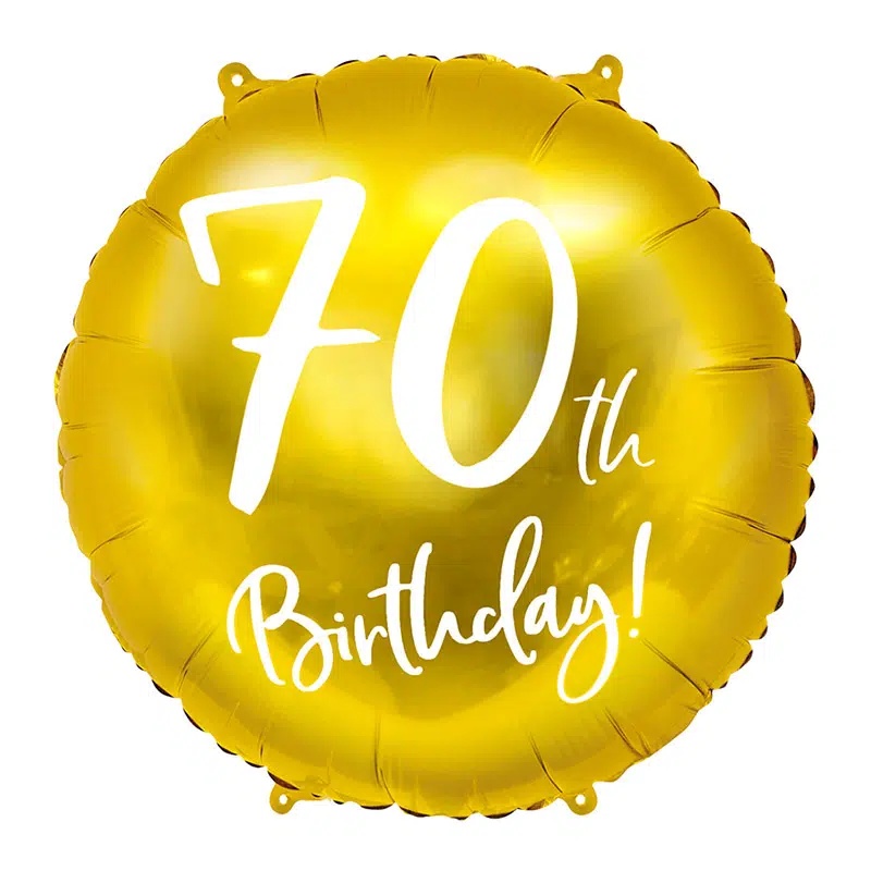 Zlatni balon za 70. rođendan – okrugli folija sa natpisom 70th Birthday, 102cm