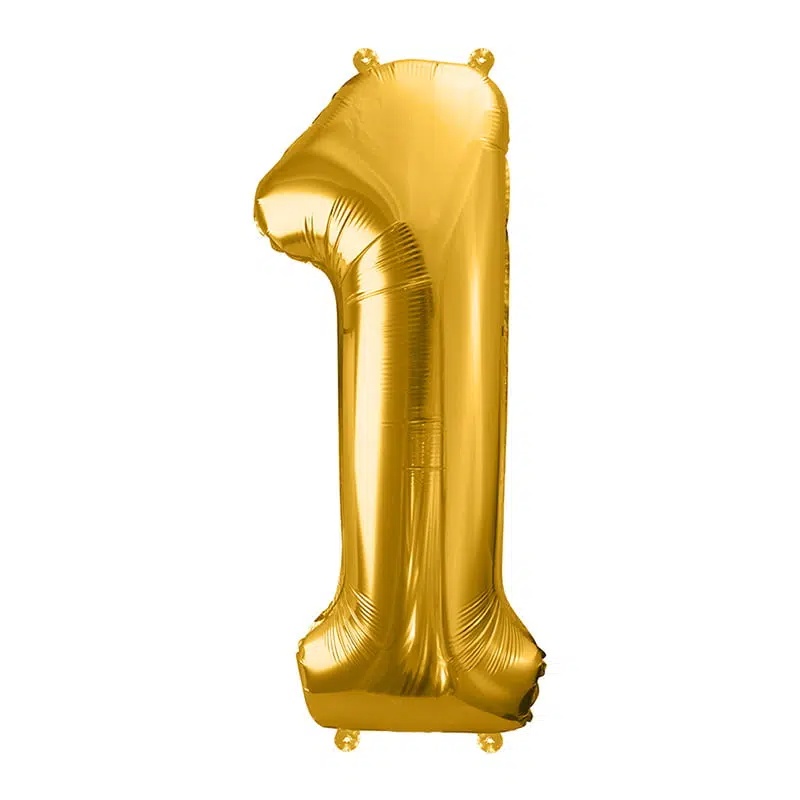 Zlatni balon broj 1 sa helijumom – sjajni zlatni metalik folija, 102cm