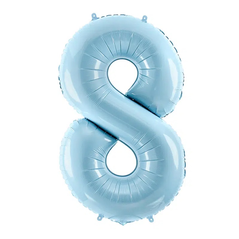 Svetlo plavi balon broj 8 sa helijumom – baby blue saten folija, 102cm