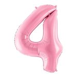 Roze balon broj 4 sa helijumom – pastelno roze folija, 102cm