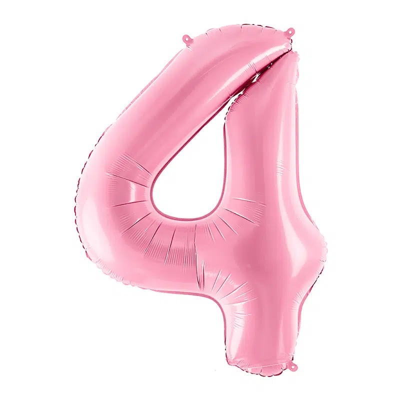 Roze balon broj 4 sa helijumom – pastelno roze folija, 102cm