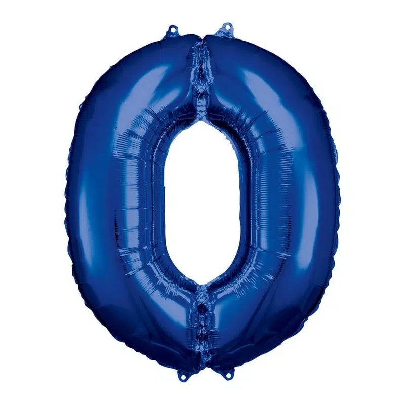 Tamno plavi balon broj 0 sa helijumom – navy metalik folija, 102cm