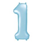 Svetlo plavi balon broj 1 sa helijumom – baby blue saten folija, 102cm