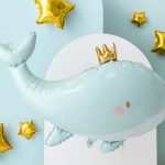 Plavi kit balon supershape svetloplavi sa zlatnom krunicom