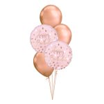 Rođendanski buket balona sa chrome balonima – 2 Happy Birthday folija balona i 3 chrome rose gold balona sa helijumom