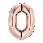 Rose gold balon broj 0 sa helijumom – metalik folija balon sa prelivom roze i zlatne boje, 102cm