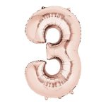 Rose gold balon broj 3 sa helijumom – metalik folija sa prelivom roze i zlatne, 102cm