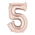 Rose gold balon broj 5 sa helijumom – metalik folija sa prelivom roze i zlatne, 102cm