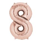 Rose gold balon broj 8 sa helijumom – metalik folija sa prelivom roze i zlatne, 102cm