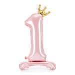 Roze balon broj 1 sa krunicom i helijumom – sjajni roze folija sa zlatnom krunicom, veliki format 102cm
