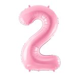 Pastelno roze balon broj 2 mat folija 102cm napunjen helijumom