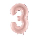 Puder roze balon broj 3 sa helijumom – bledo roze saten folija, 102cm