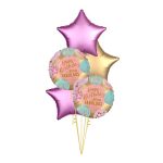 Roze rođendanski buket balona stay fabulous sa helijumom – okrugli Happy Birthday Stay Fabulous baloni sa satin roze i zlatnim zvezdama