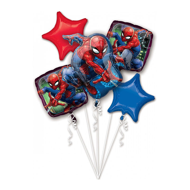 Spajdermen buket balona - 3 folija balona sa Spiderman motivom, crvena i plava zvezda