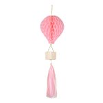 Viseća dekoracija Hot air balloon roze 70cm – roze honeycomb balon sa malom korpom i pink tassel resama