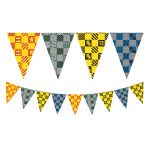 Zastavice Harry Potter 2.3m – trouglaste zastavice sa motivima Gryffindor, Slytherin, Hufflepuff i Ravenclaw kuća