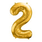 Zlatni balon broj 2 sa helijumom – sjajni zlatni metalik folija, 102cm