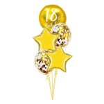 Zlatni 18th Birthday buket balona sa zvezdama i konfetama za 18. rođendan