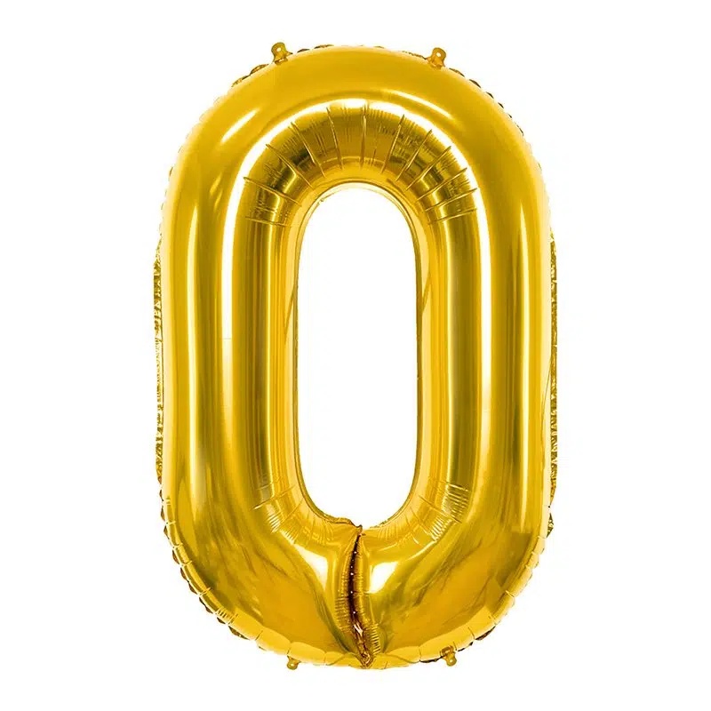 Zlatni balon broj 0 sa helijumom – sjajni zlatni metalik folija balon, 102cm