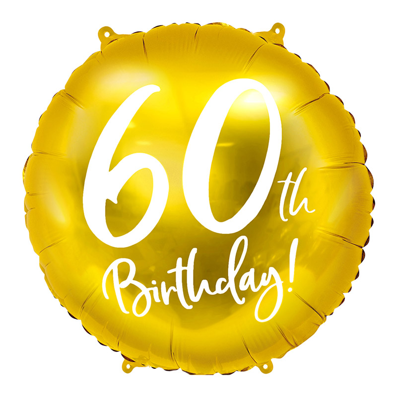 Zlatni balon za 60. rođendan – okrugli folija balon sa natpisom 60th Birthday u belom kurzivu, 102cm